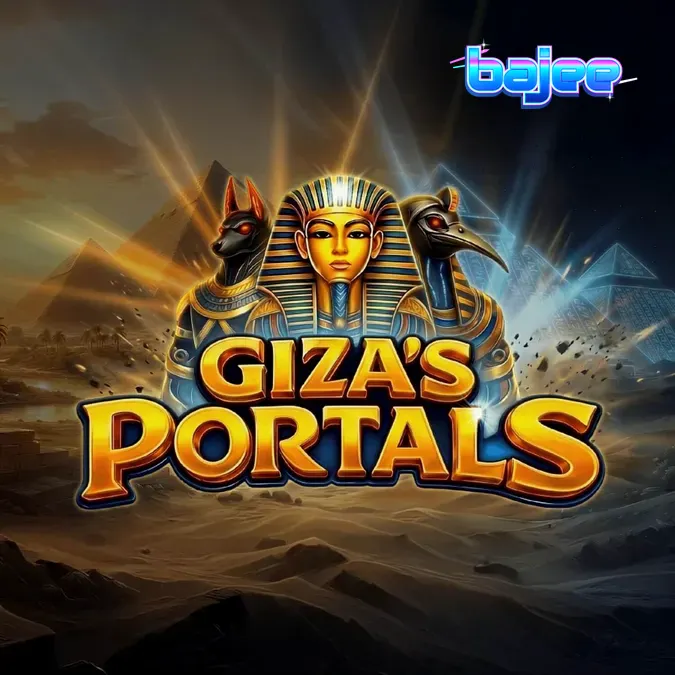 Giza’s Portals স্লট গেমের একটি দৃশ্য যেখানে পিরামিড এবং প্রাচীন মিশরীয় প্রতীক দেখা যাচ্ছে